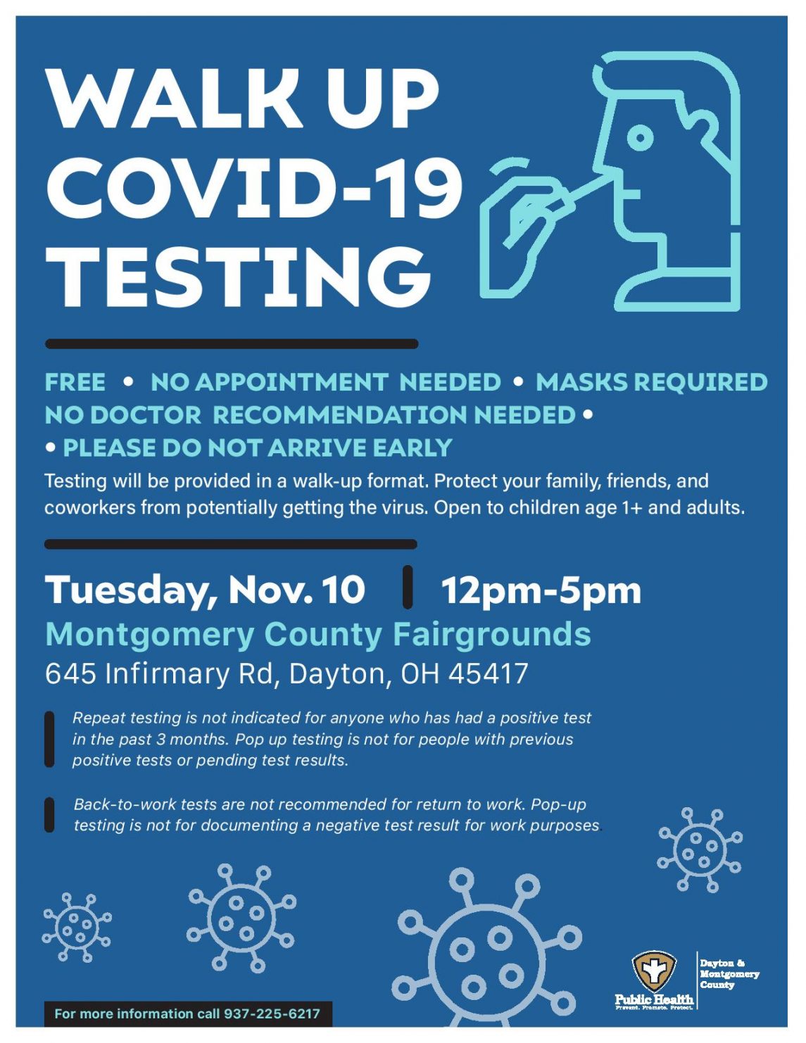 Walk up COVID 19 Testing Montgomery County Fair Fairgrounds Dayton 