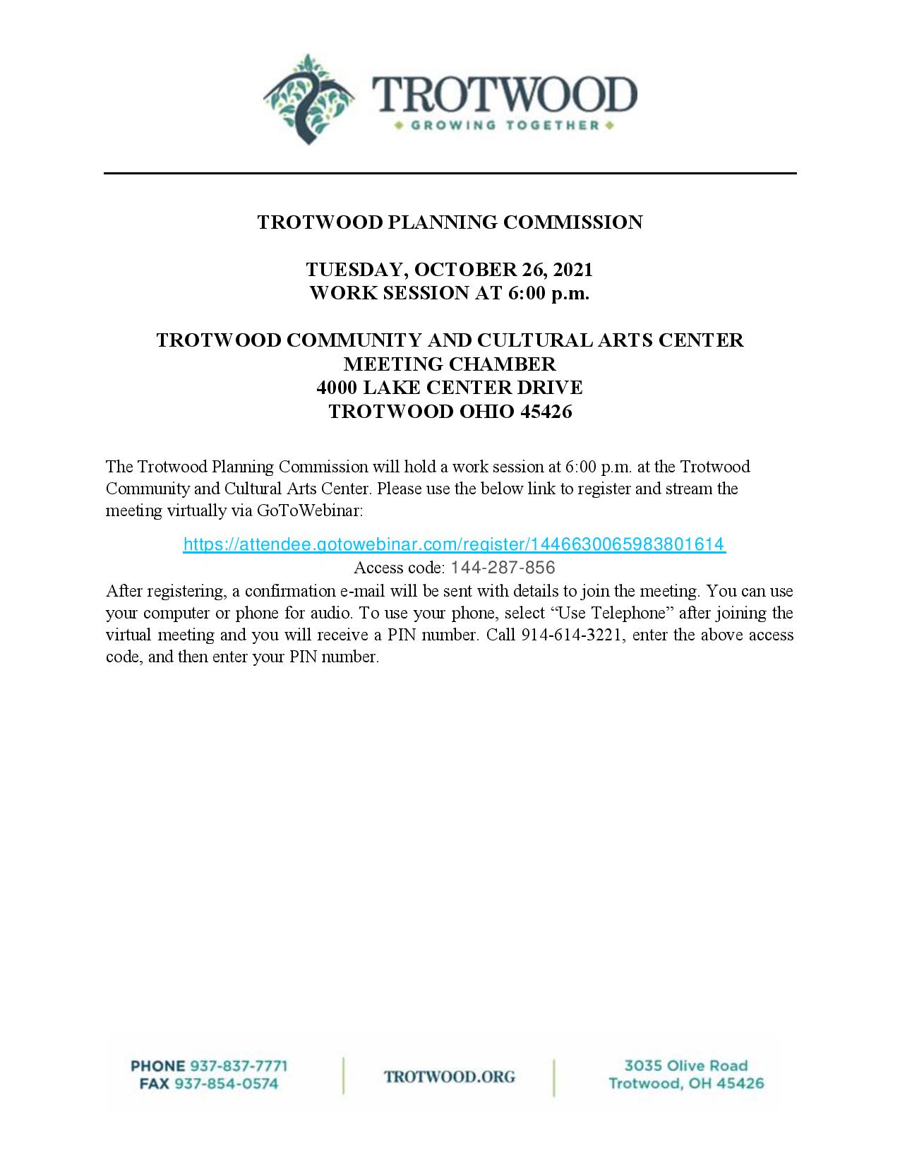 TROTWOOD PLANNING COMMISSION MEETING Trotwood, Ohio