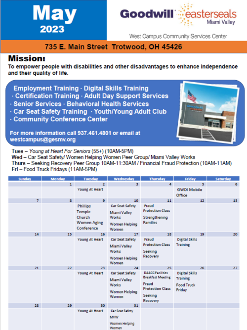 GESMV West Campus May 2023 Calendar Trotwood, Ohio