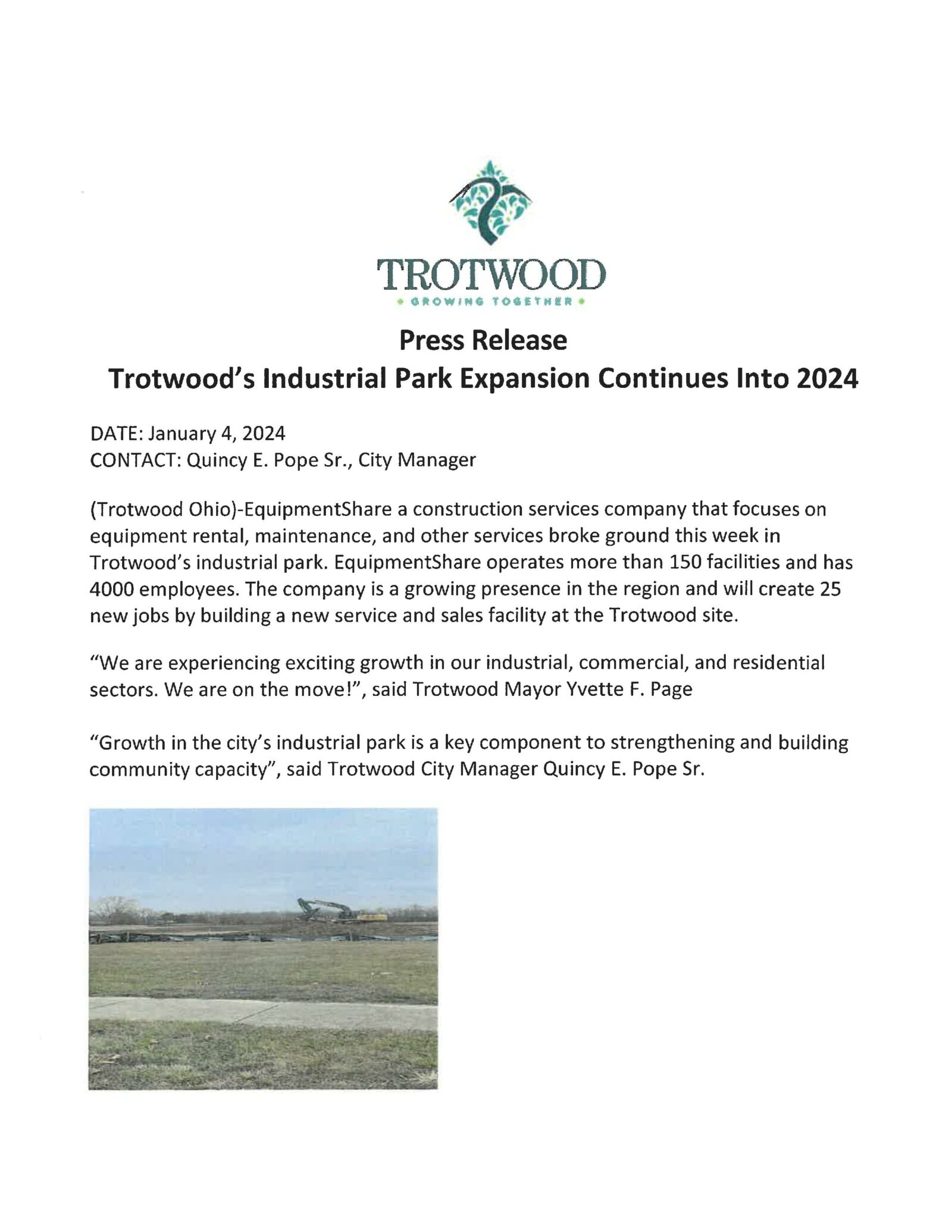 Trotwood's Industrial Park Expansion Continues into 2024 Trotwood, Ohio