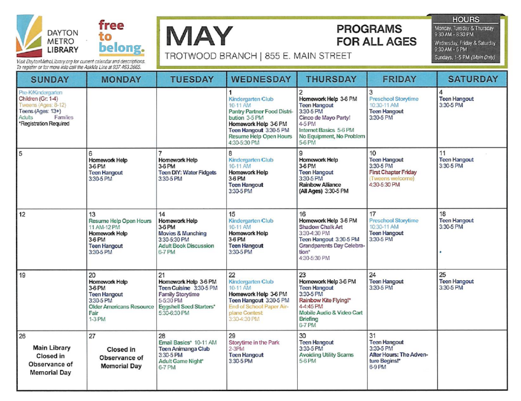 May Events Calendar Trotwood Branch Library Trotwood, Ohio